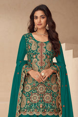 Green Embroidered Chinon Suit