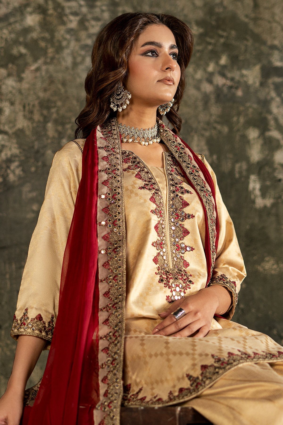 3-PC Embroidered Luxury Suit By Charizma