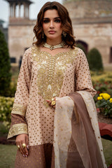 3-PC Embroidered Raw-Silk Suit By Charizma