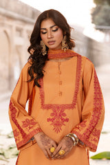 3-PC Embroidered Raw-Silk Suit By Charizma