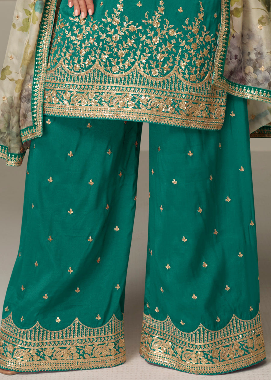 Deep Emerald Green Palazzo Silk Suit