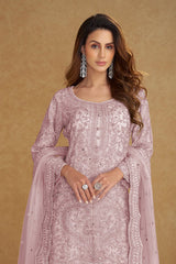 Pink Embroidered Net Suit