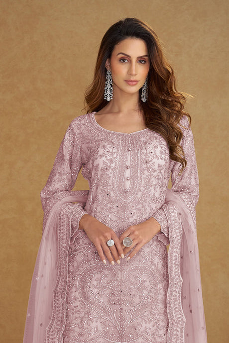 Pink Embroidered Net Suit