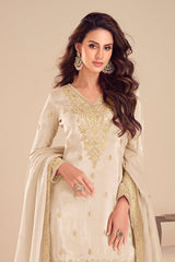 Off White Embroidered Simar Silk Suit