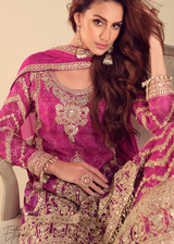 Hot Pink Chinon Palazzo Suit