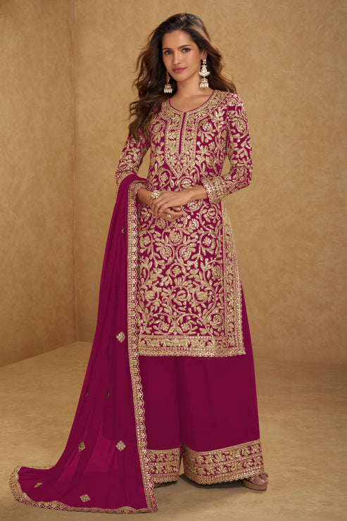 Pink Embroidered Georgette Suit