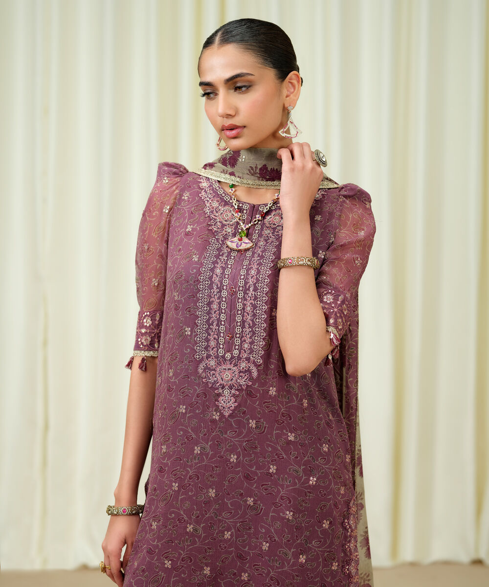 Sapphire Embroidered Chiffon Suit
