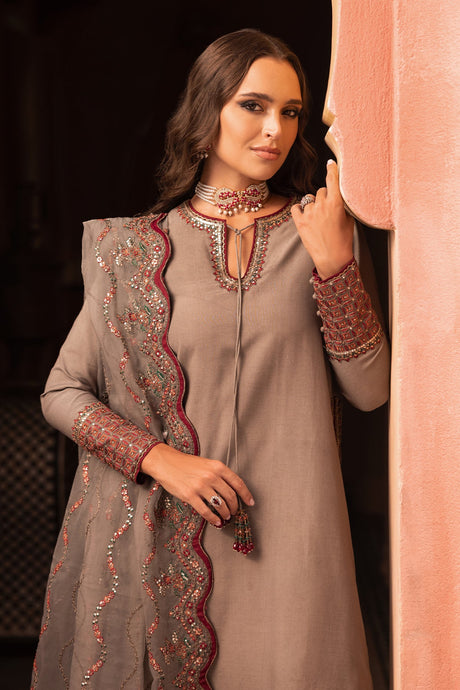 3-PC Embroidered Raw-Silk Suit by Charizma