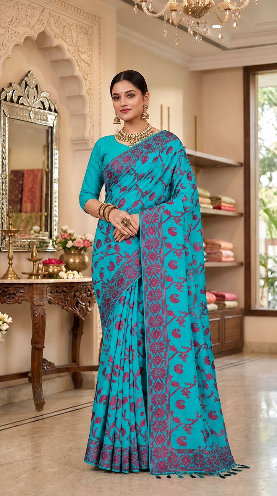 Indian Cotton Print Saree Without Blouse