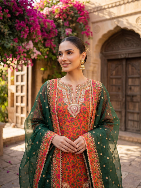 Sapphire Boutique Embroidered Raw Silk Suit Rust - Close-up