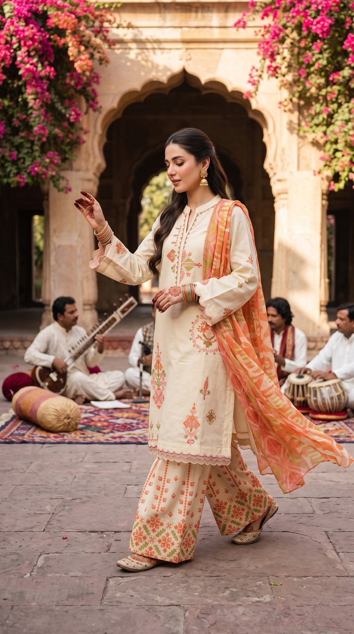 Sapphire Daily Embroidered Dobby Suit Cream - Front