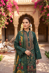 Sapphire Emerald Green Embroidered 3 Piece - Close Up