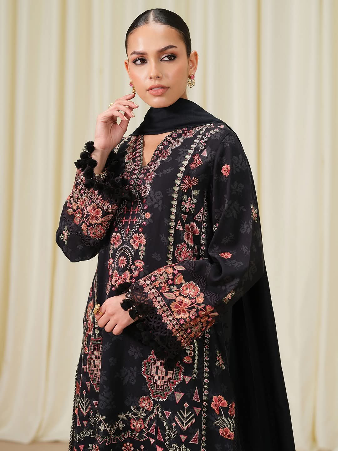 Sapphire Luxe Black Embroidered Twill Suit - Close Up