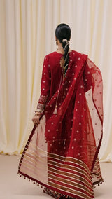 Sapphire Luxe Embroidered Raw Silk Suit Maroon - Back
