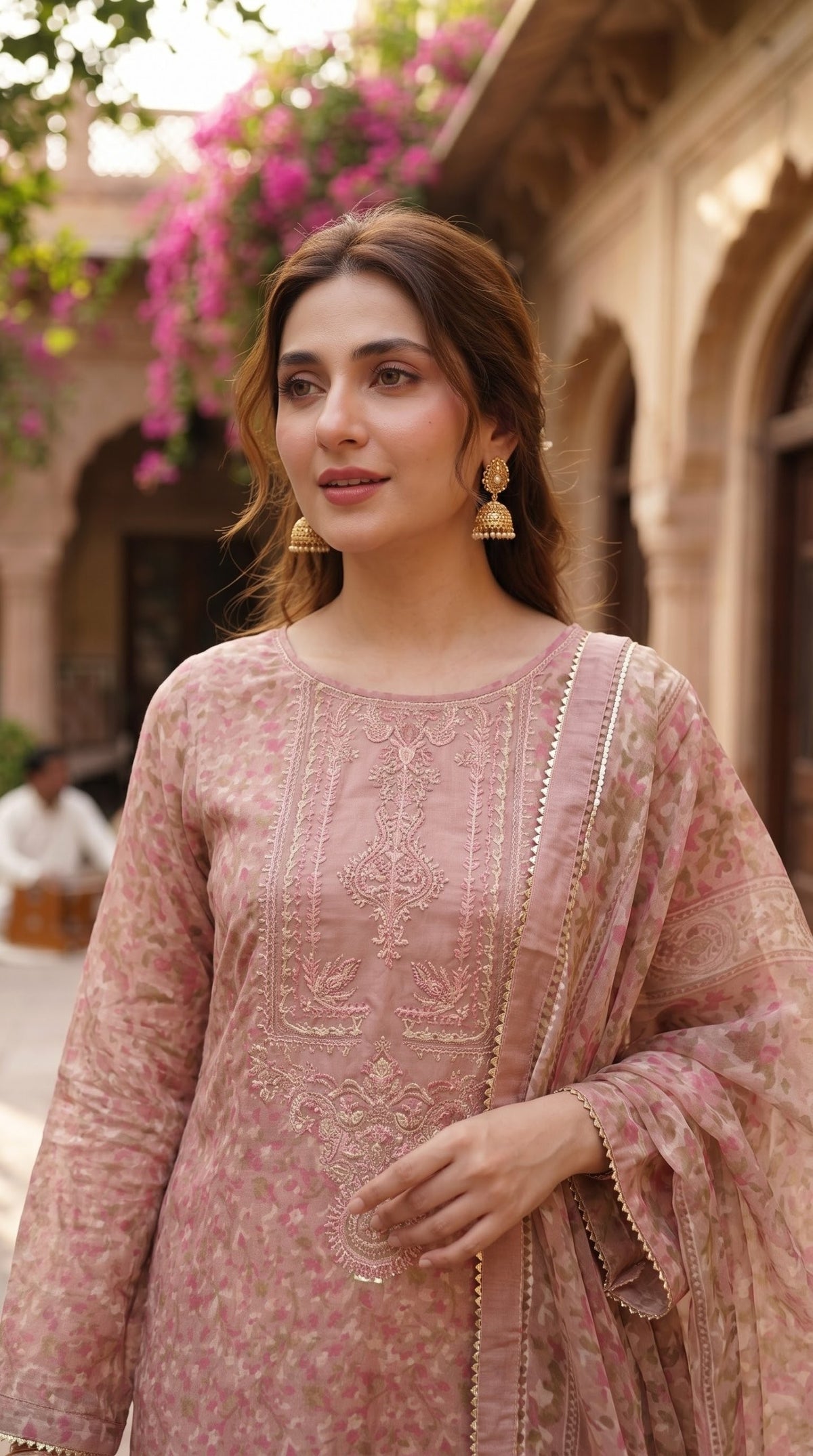 Sapphire Luxe Embroidered Chiffon Suit Pink - Close-up