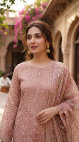 Sapphire Luxe Embroidered Chiffon Suit Pink - Close-up