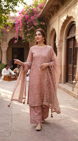 Sapphire Luxe Embroidered Chiffon Suit Pink - Front