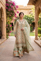 Sapphire Luxe Embroidered Organza Suit Pistachio - Front