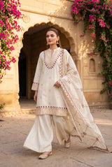 Sapphire Statement Ivory Embroidered Cotton Karandi 3 Piece - Full Front