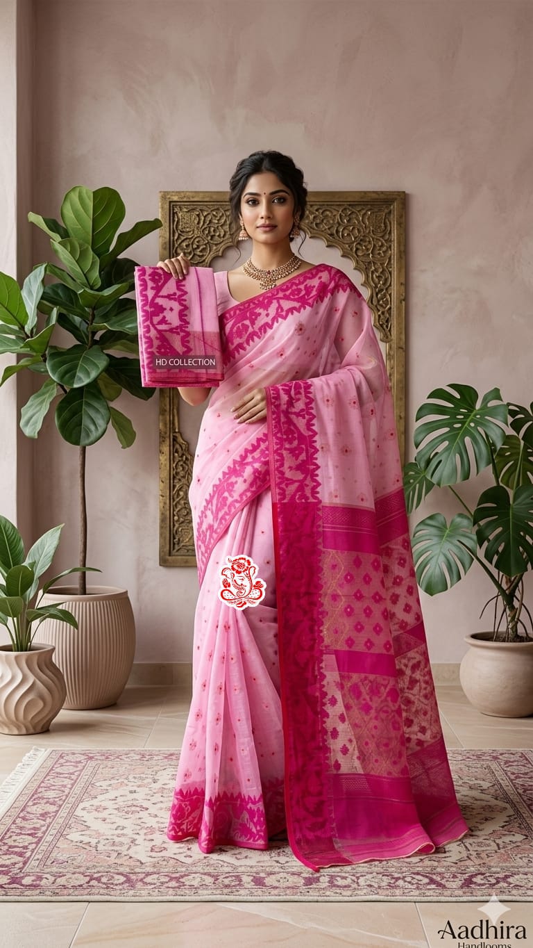 Soft Jamdani Saree - Baby Pink & Magenta