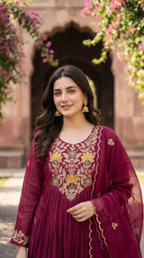 Wine Maroon Kurta Set embroidery close-up