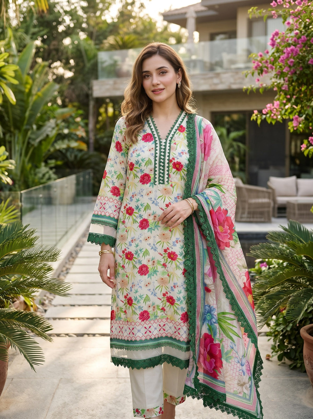 Zellbury Volume 2 Design 1 - white floral lawn suit