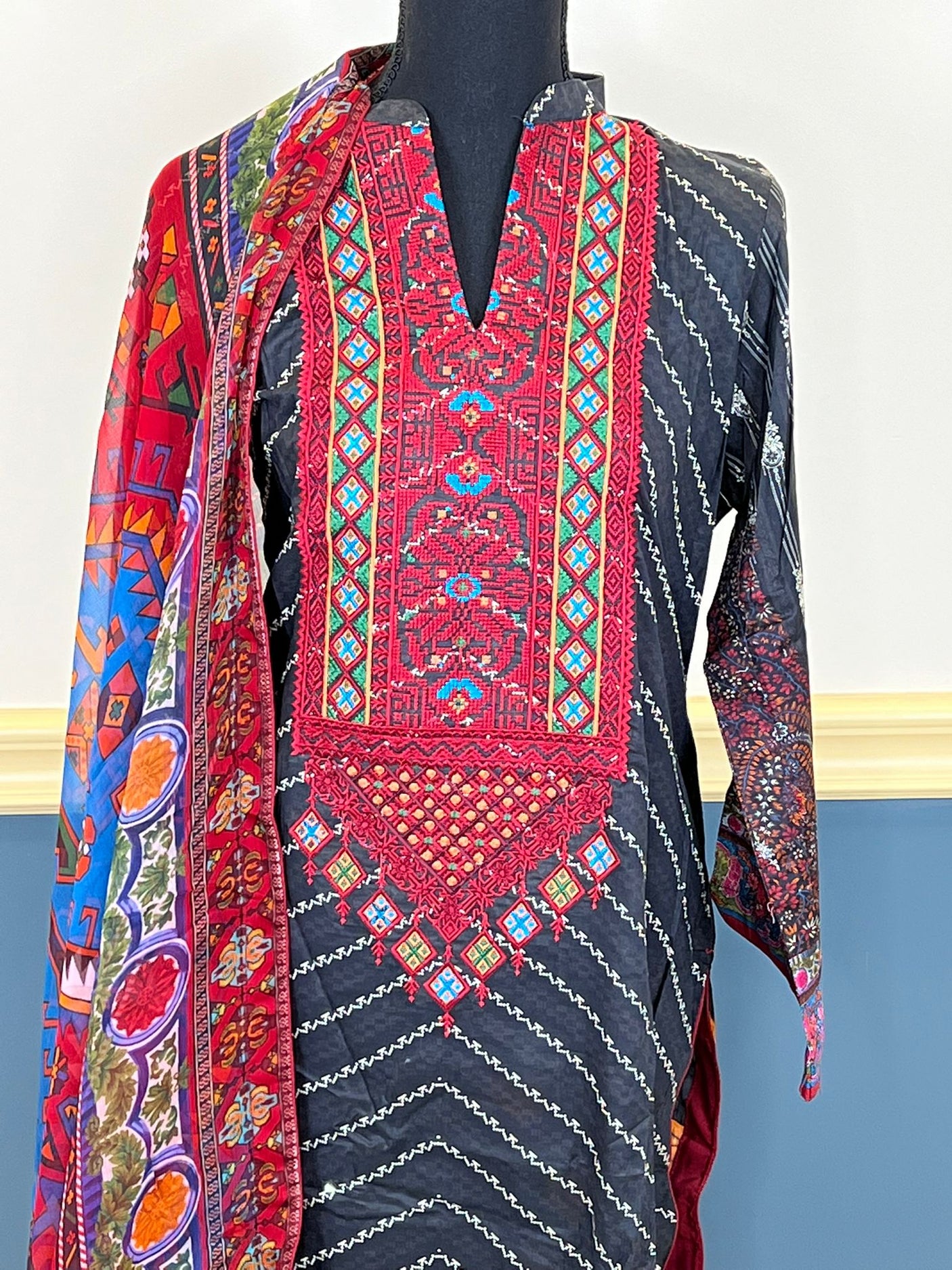 Pakistani lawn stitched  Embroidered Suit Ready To Ship