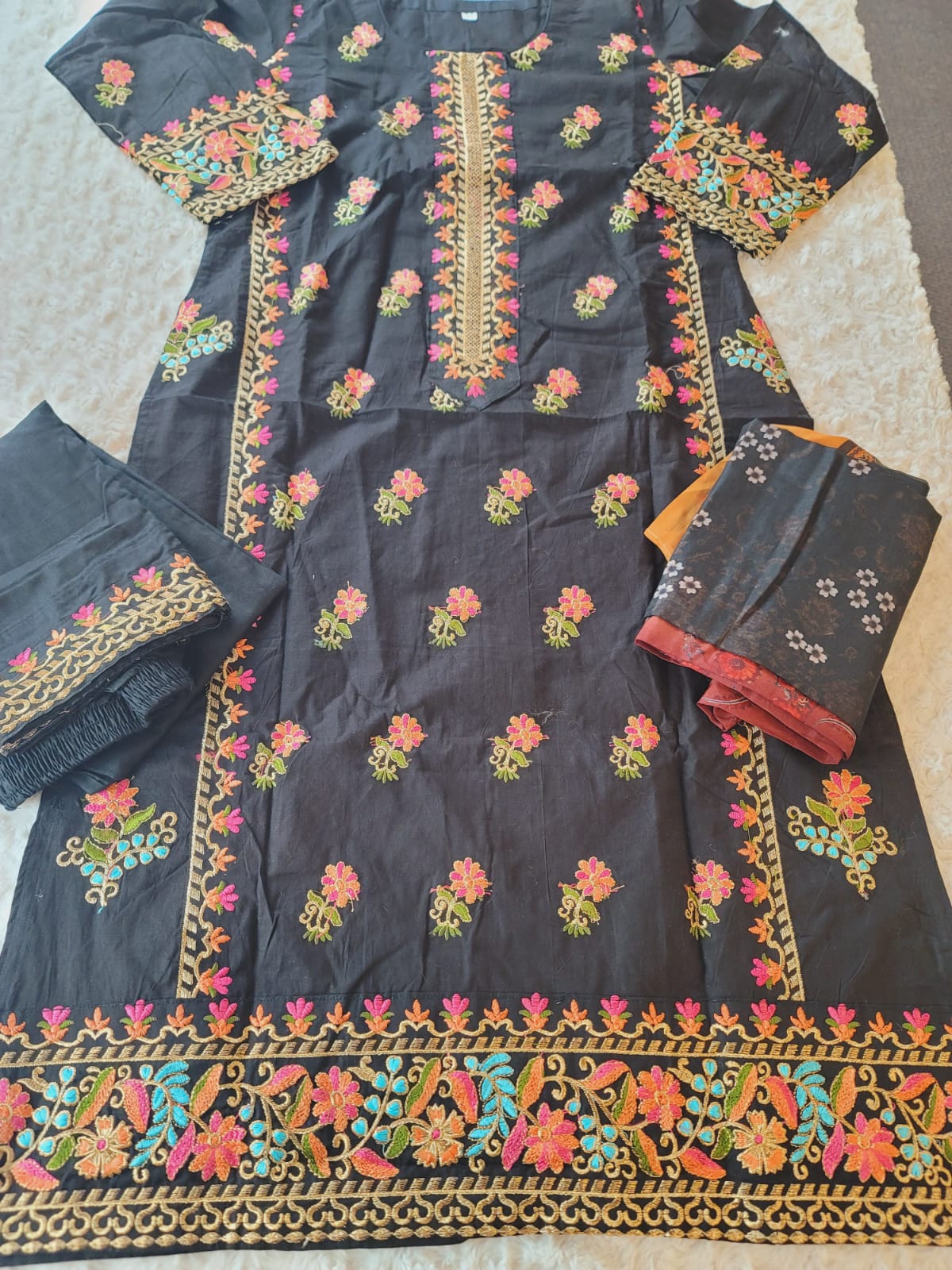 Indian Cotton Stitched Embroidery Suit Ready To Ship