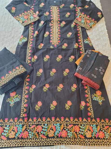 Indian Cotton Stitched Embroidery Suit Ready To Ship