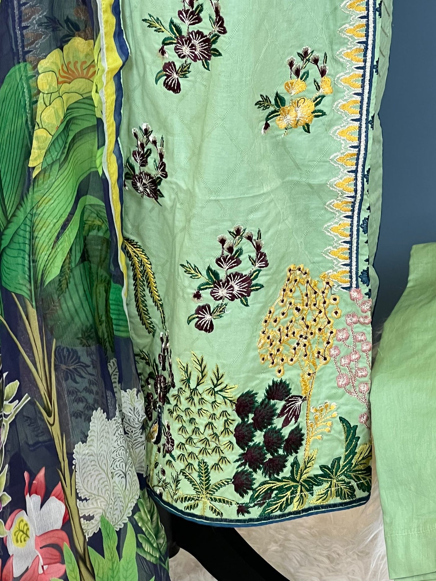 Pakistani lawn stitched  Embroidered Suit Ready To Ship