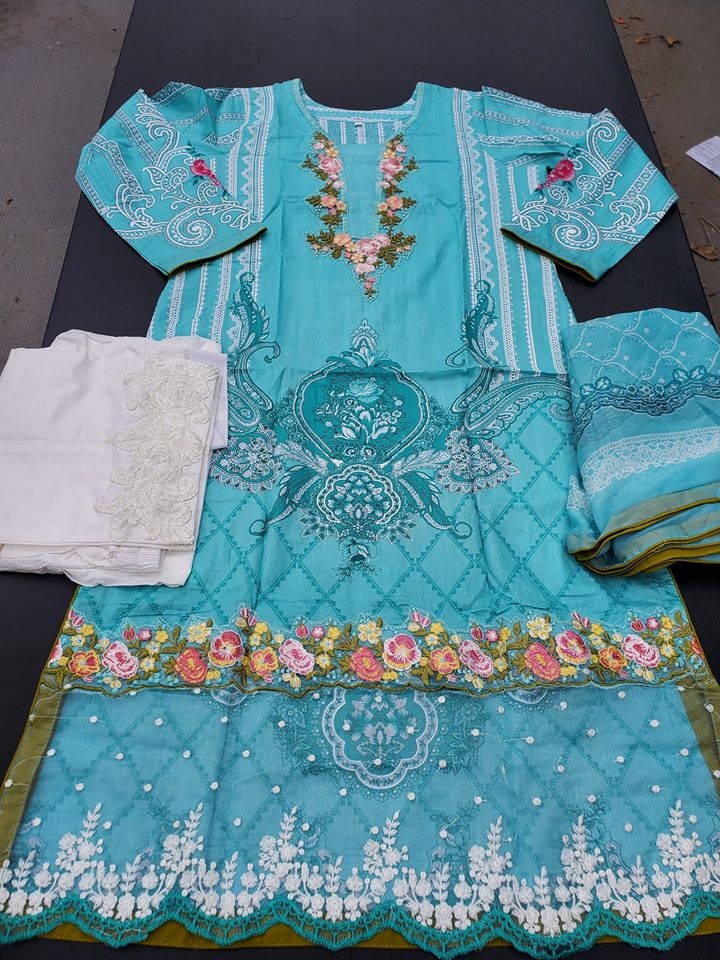 Pakistani Stitched Embroidery Lawn Suit Ready To Ship
