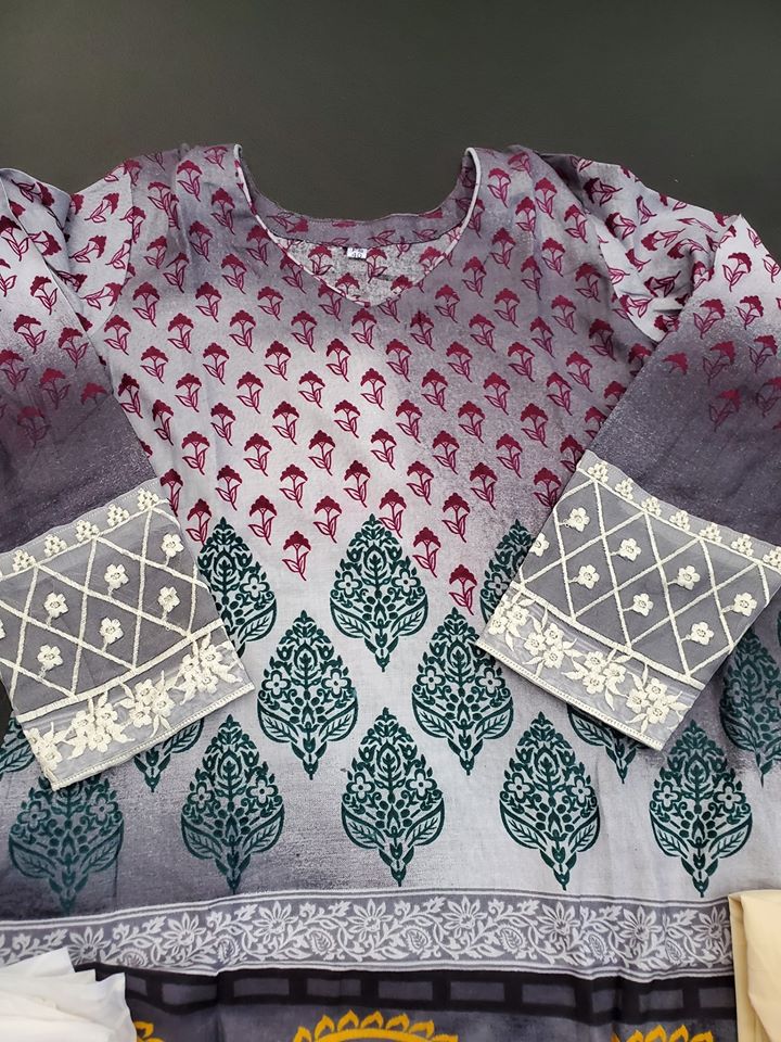 Indian Cotton Stitched Embroidered Suit Ready To Ship