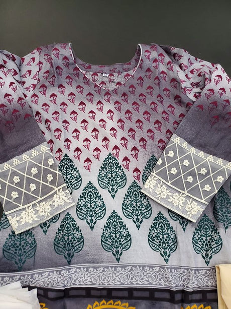 Indian Cotton Stitched Embroidered Suit Ready To Ship