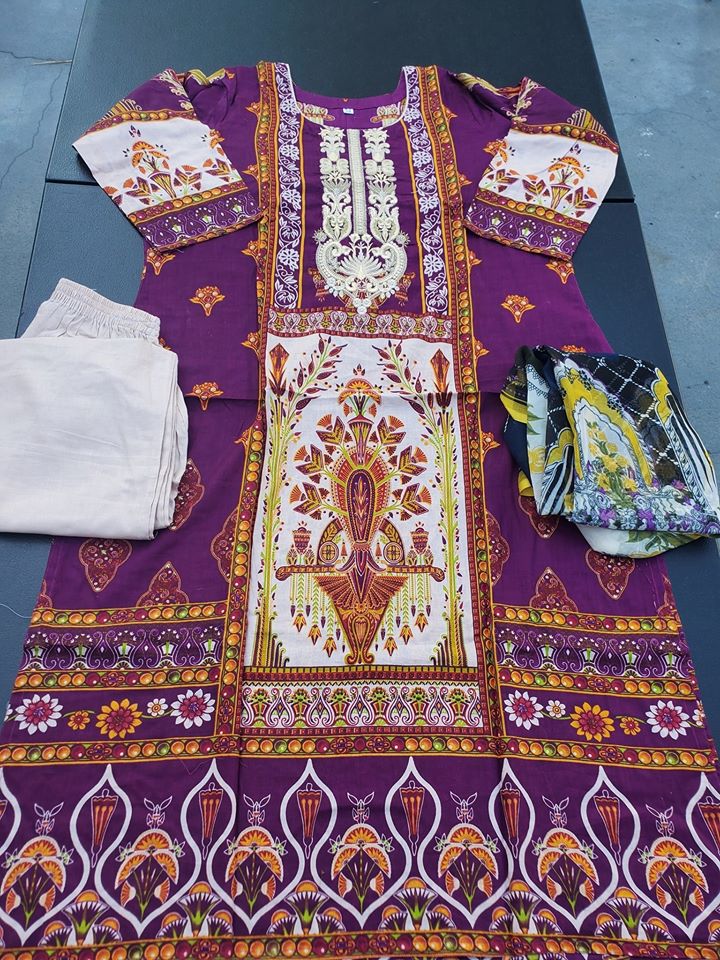 Indian Cotton Stitched Embroidered Suit Ready To Ship