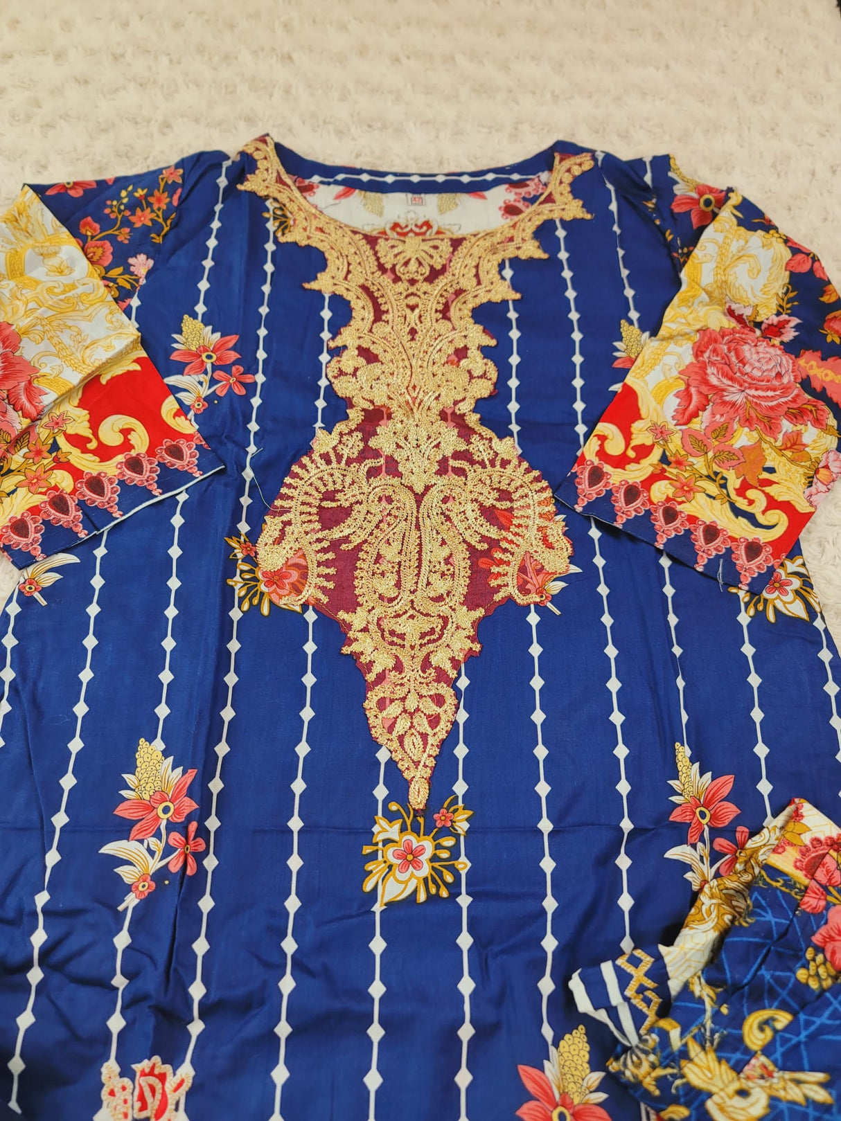 Indian Cotton Stitched Embroidery Suit Ready To Ship