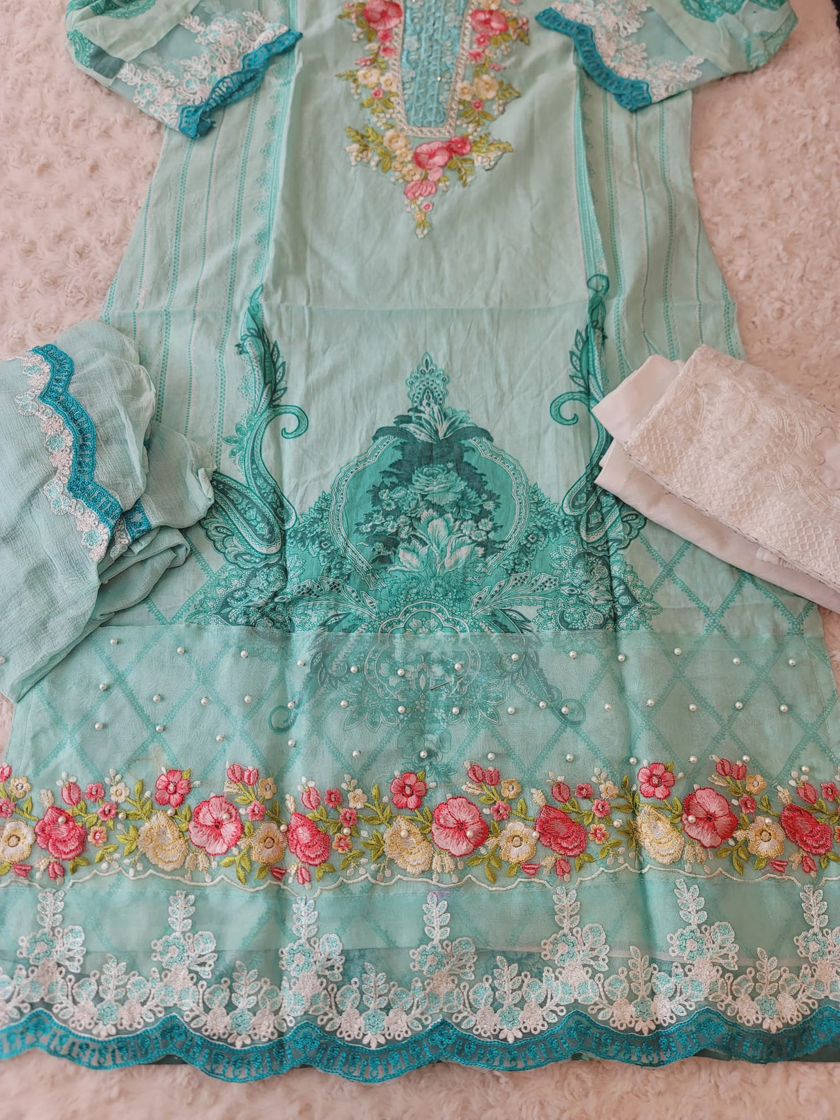 Indian Cotton Stitched Embroidery Suit Ready To Ship