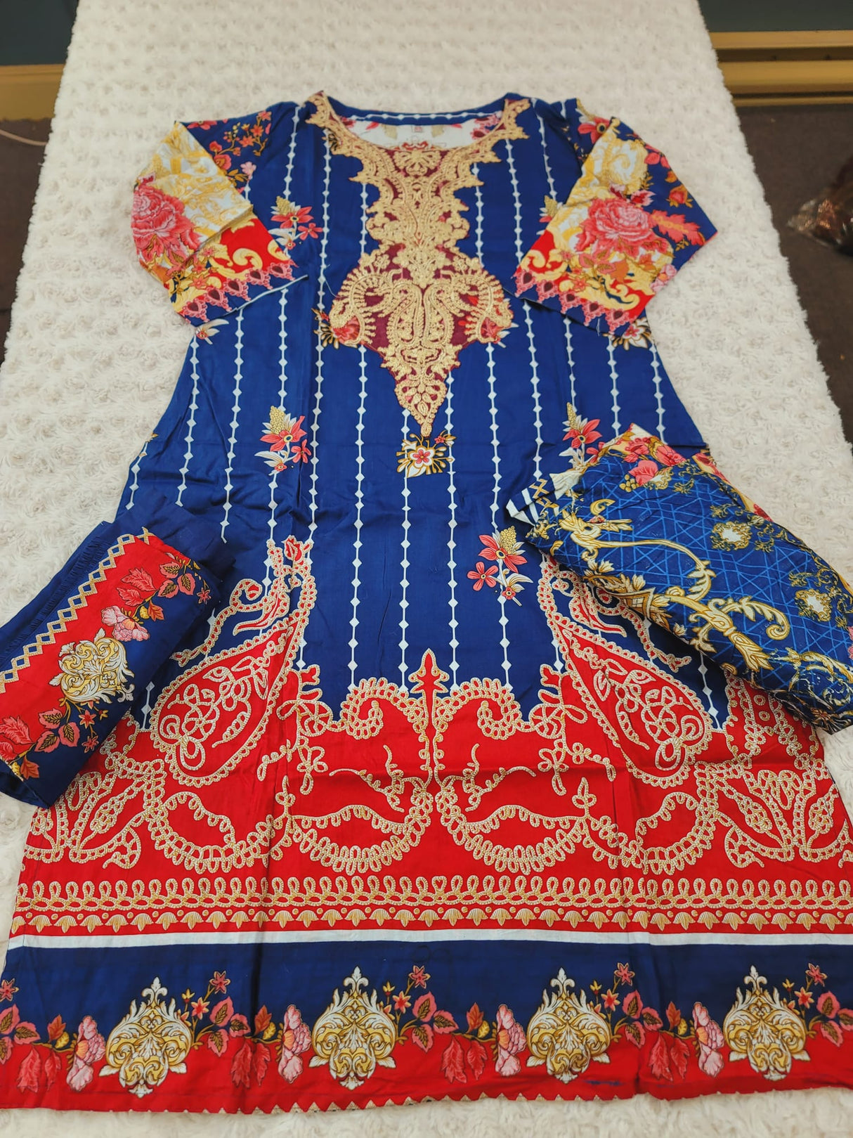 Indian Cotton Stitched Embroidery Suit Ready To Ship