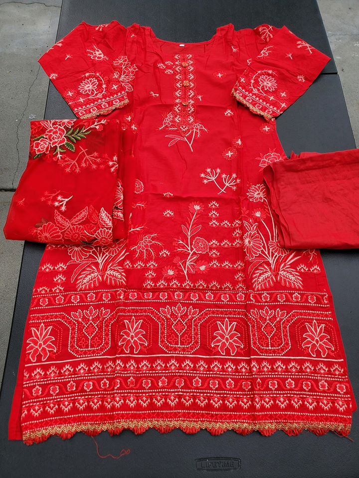 Indian Cotton Stitched Embroidery Suit Ready To Ship