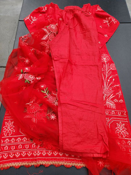 Indian Cotton Stitched Embroidery Suit Ready To Ship