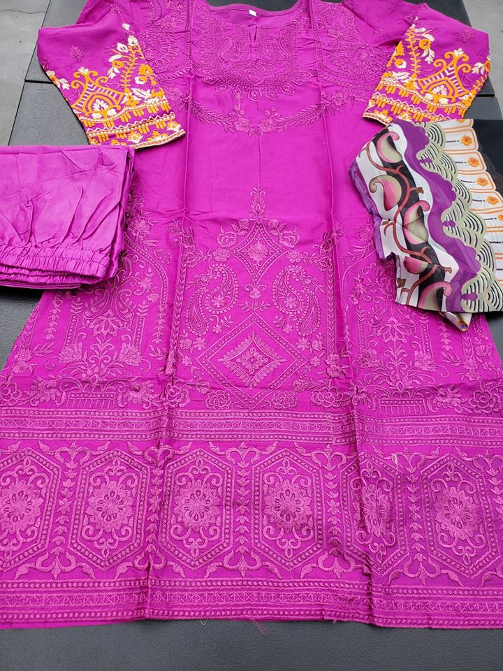Indian Cotton Stitched Embroidery Suit Ready To Ship