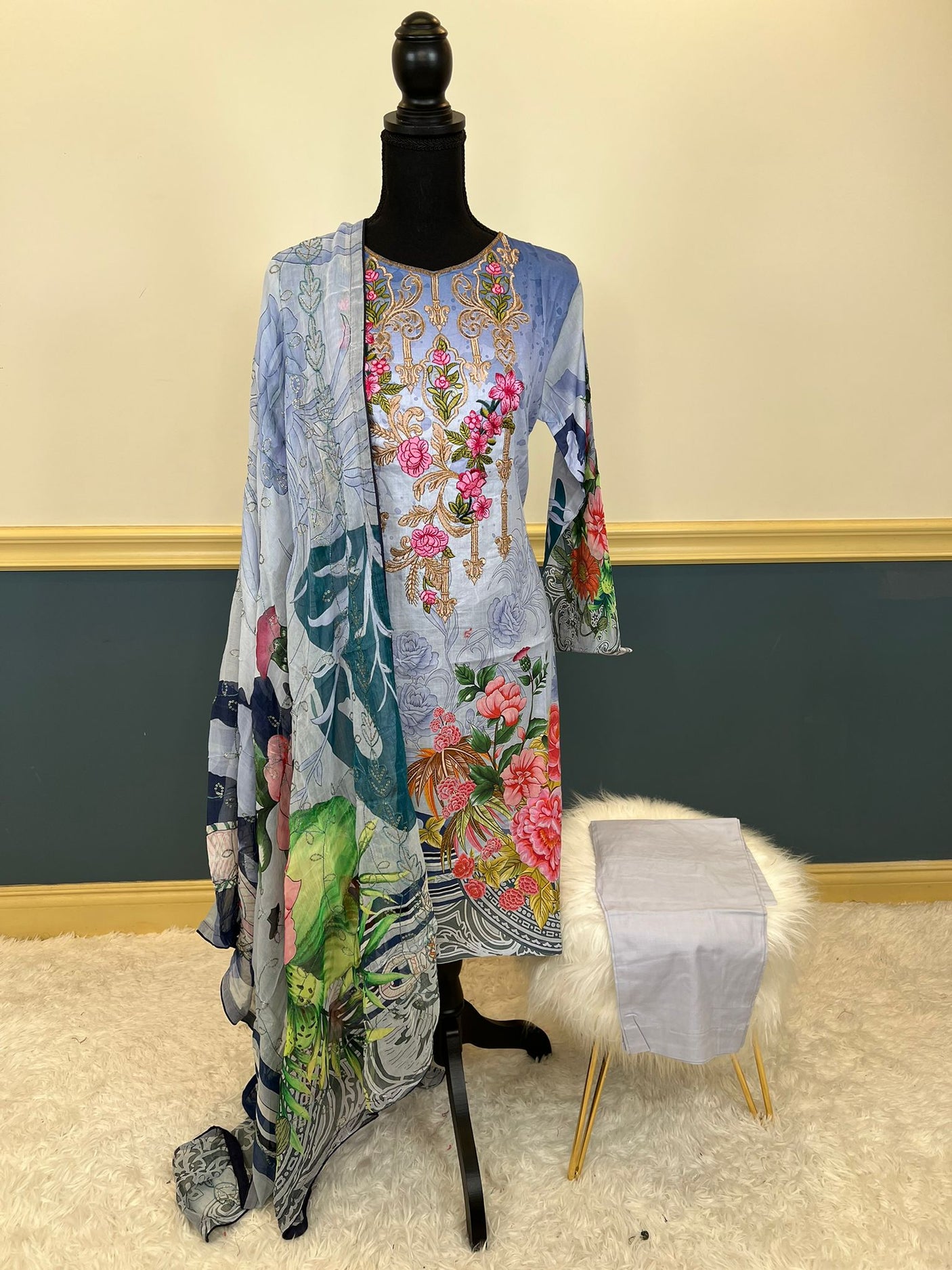 Pakistani Stitched lawn Embroidered Salwar kameez ready to ship