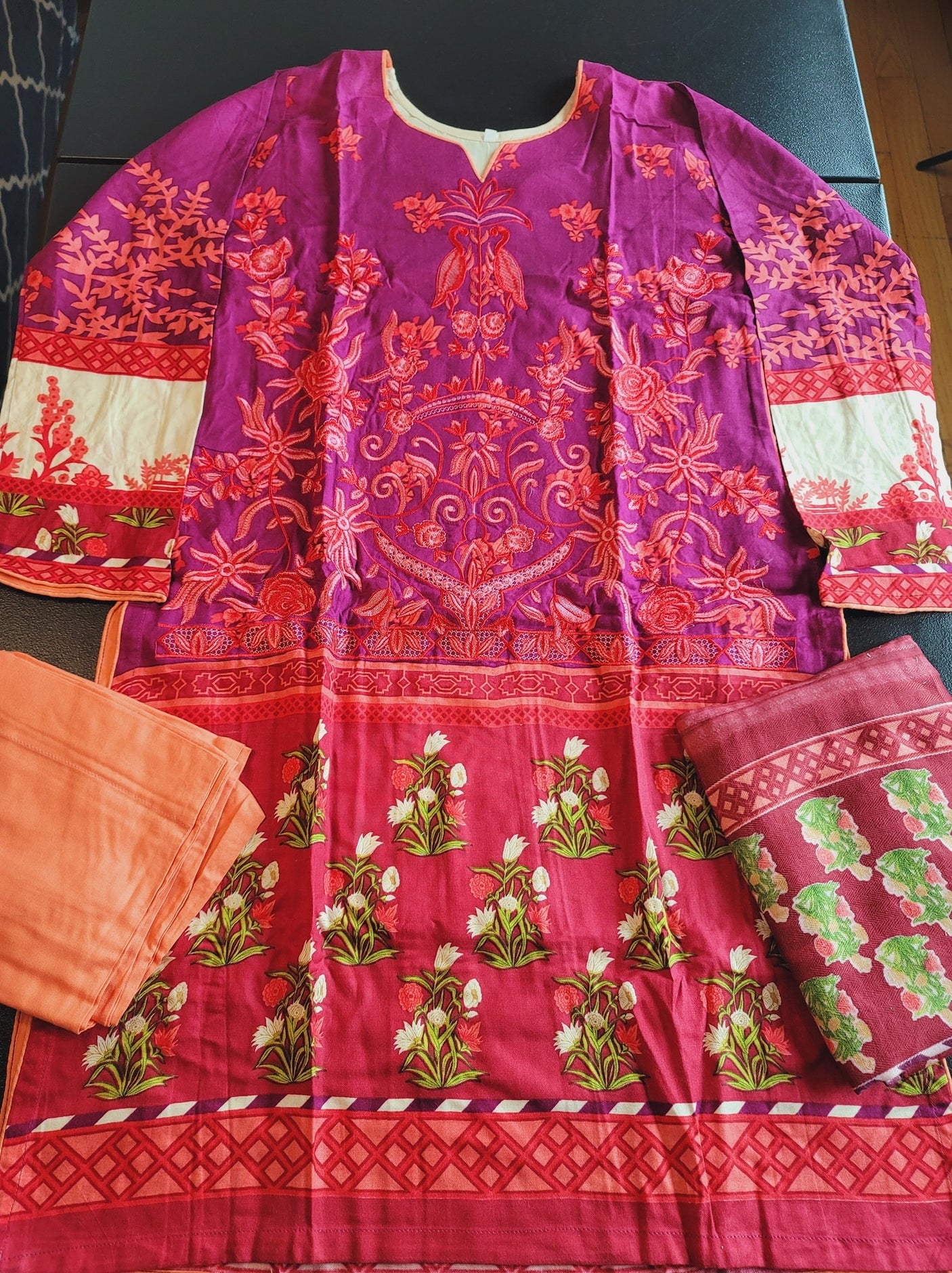 Pakistani linen Embroidered Salwar kameez Ready To Ship
