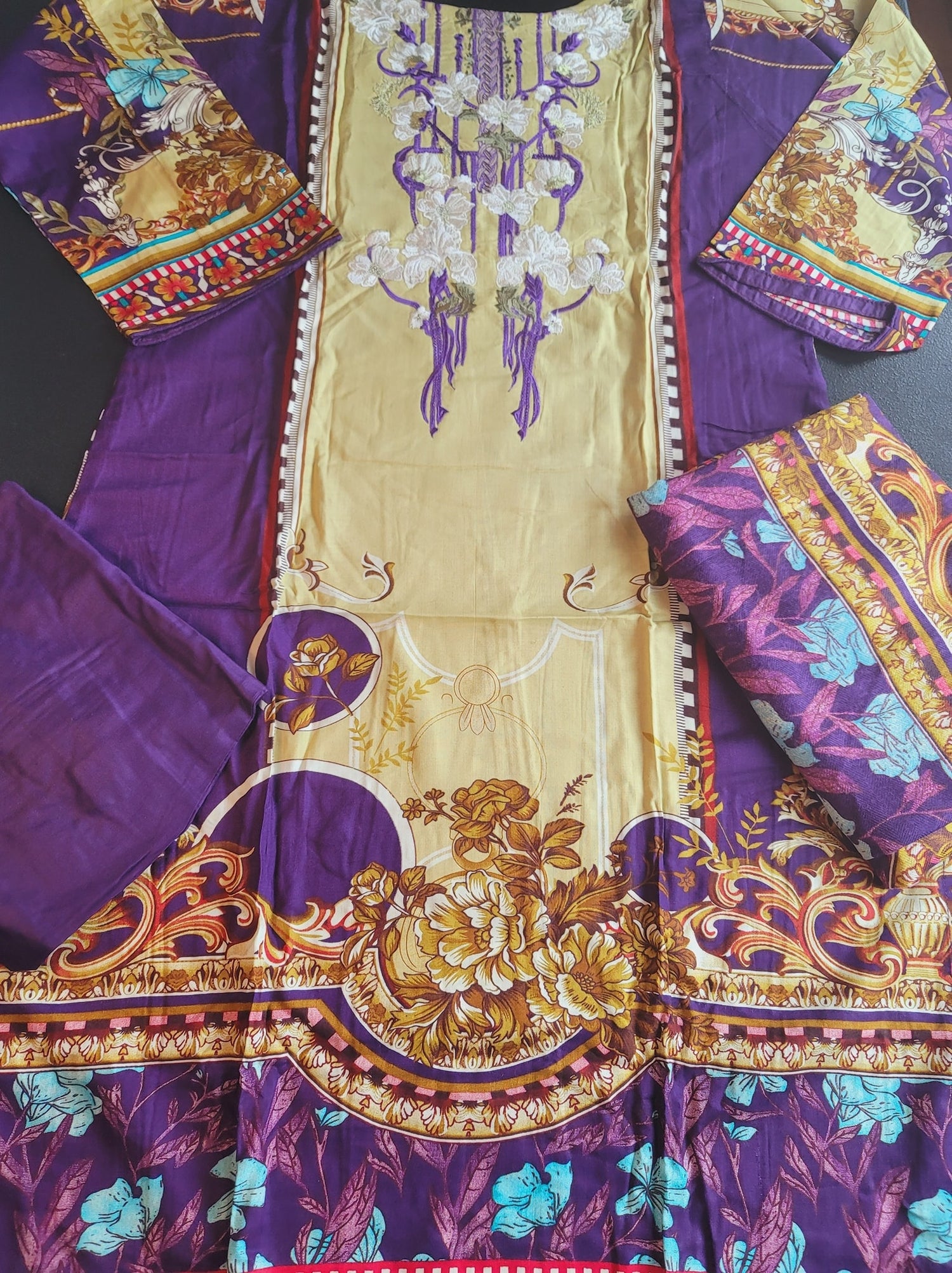 Pakistani linen Embroidered Salwar kameez Ready To Ship