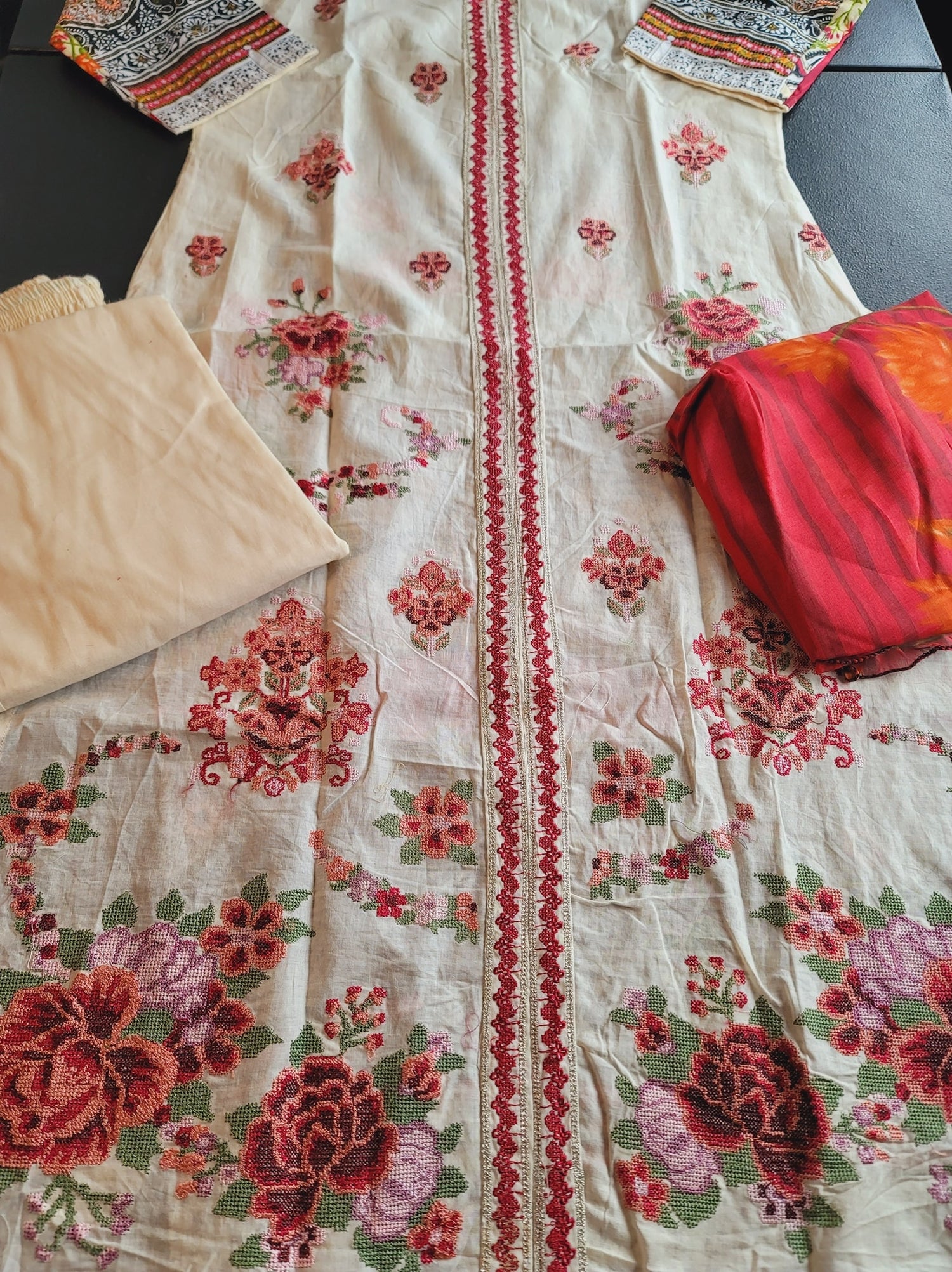 Indian Cotton Stitched Embroidery Suit Ready To Ship