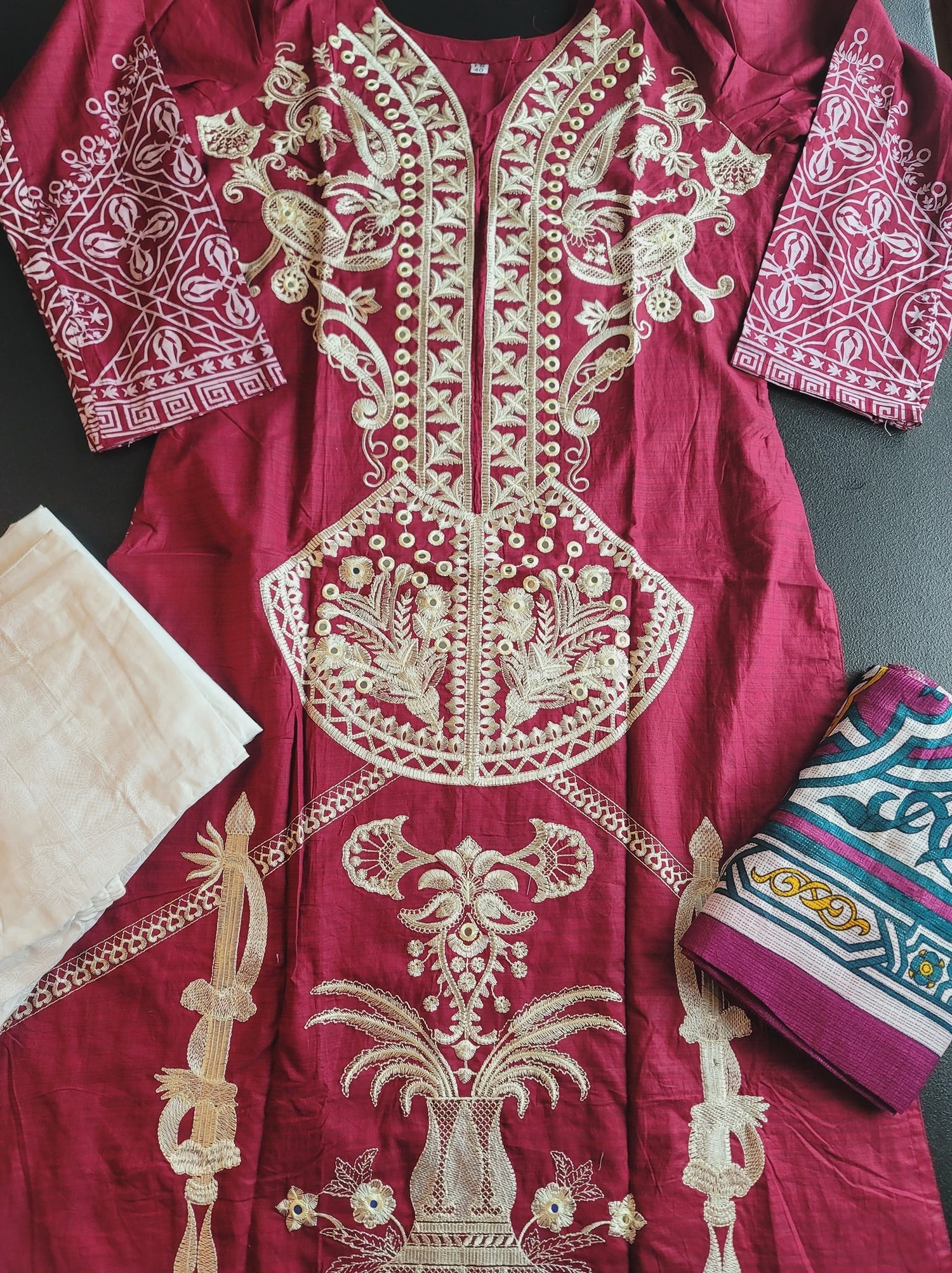 Indian Cotton Stitched Embroidery Suit Ready To Ship