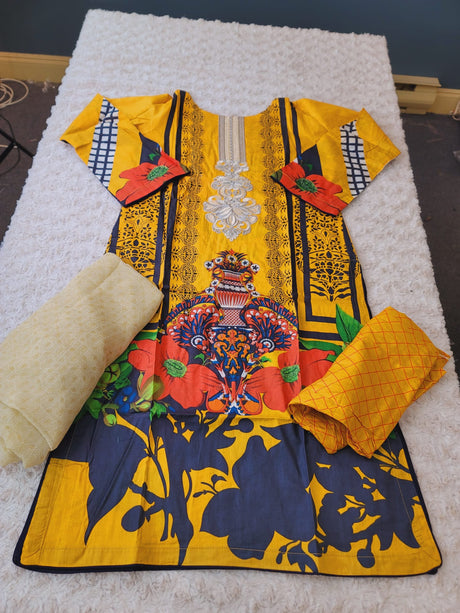 Pakistani Stitched lawn Embroidered Salwar kameez ready to ship