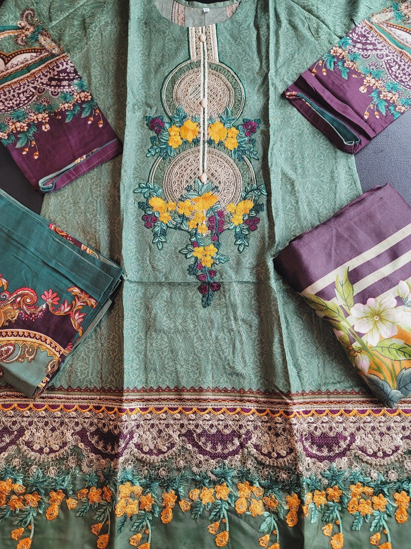 Pakistani linen Embroidered Salwar kameez Ready To Ship