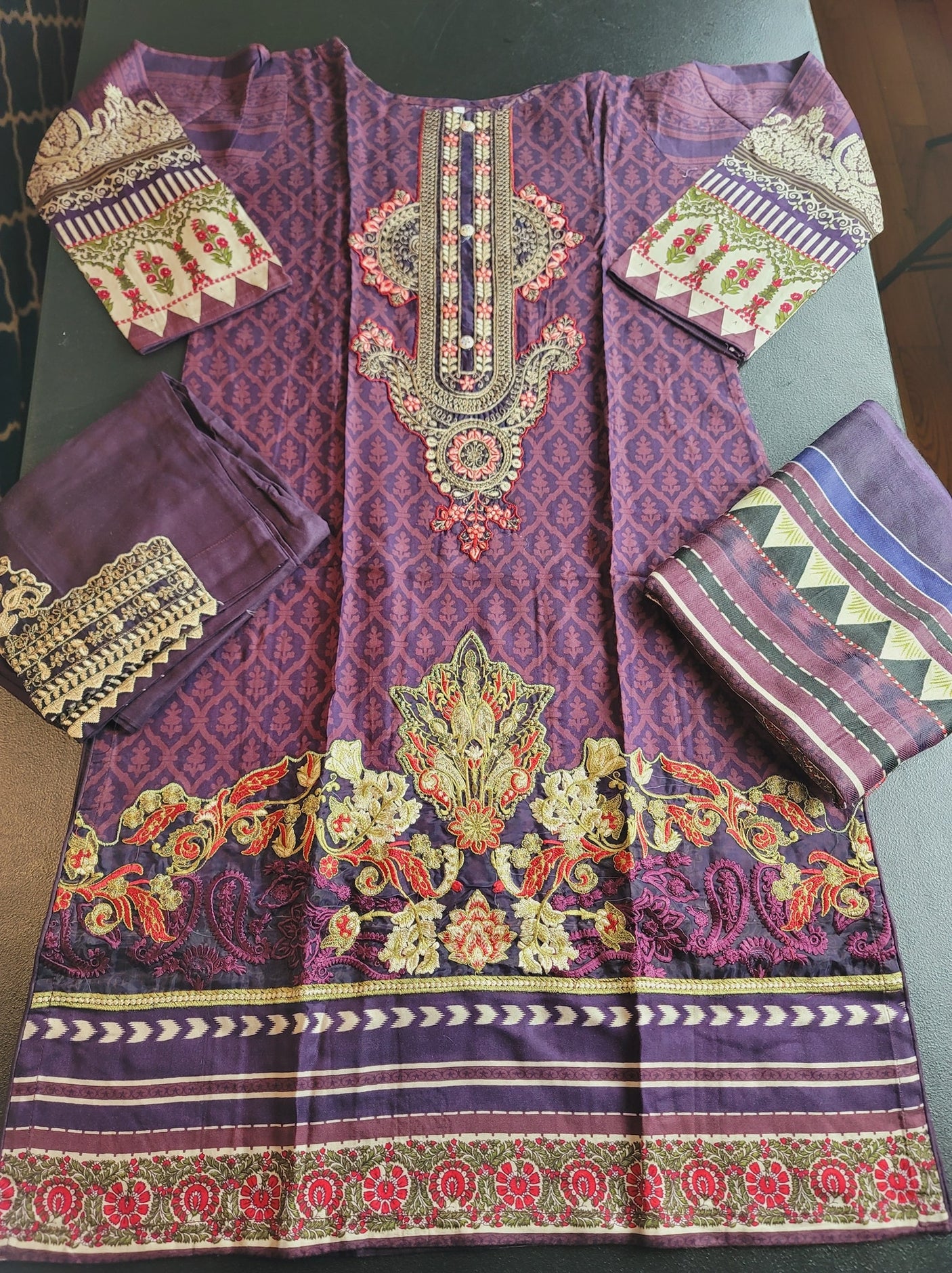 Pakistani linen Embroidered Salwar kameez Ready To Ship