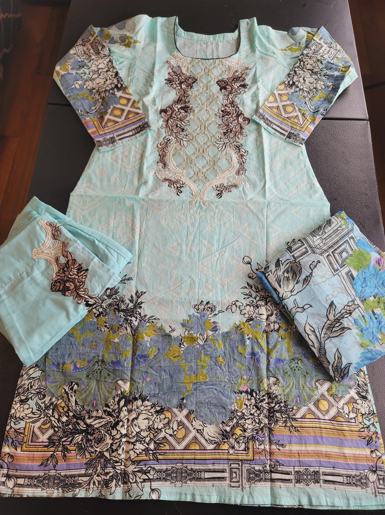 Indian Cotton Stitched Embroidery Suit Ready To Ship