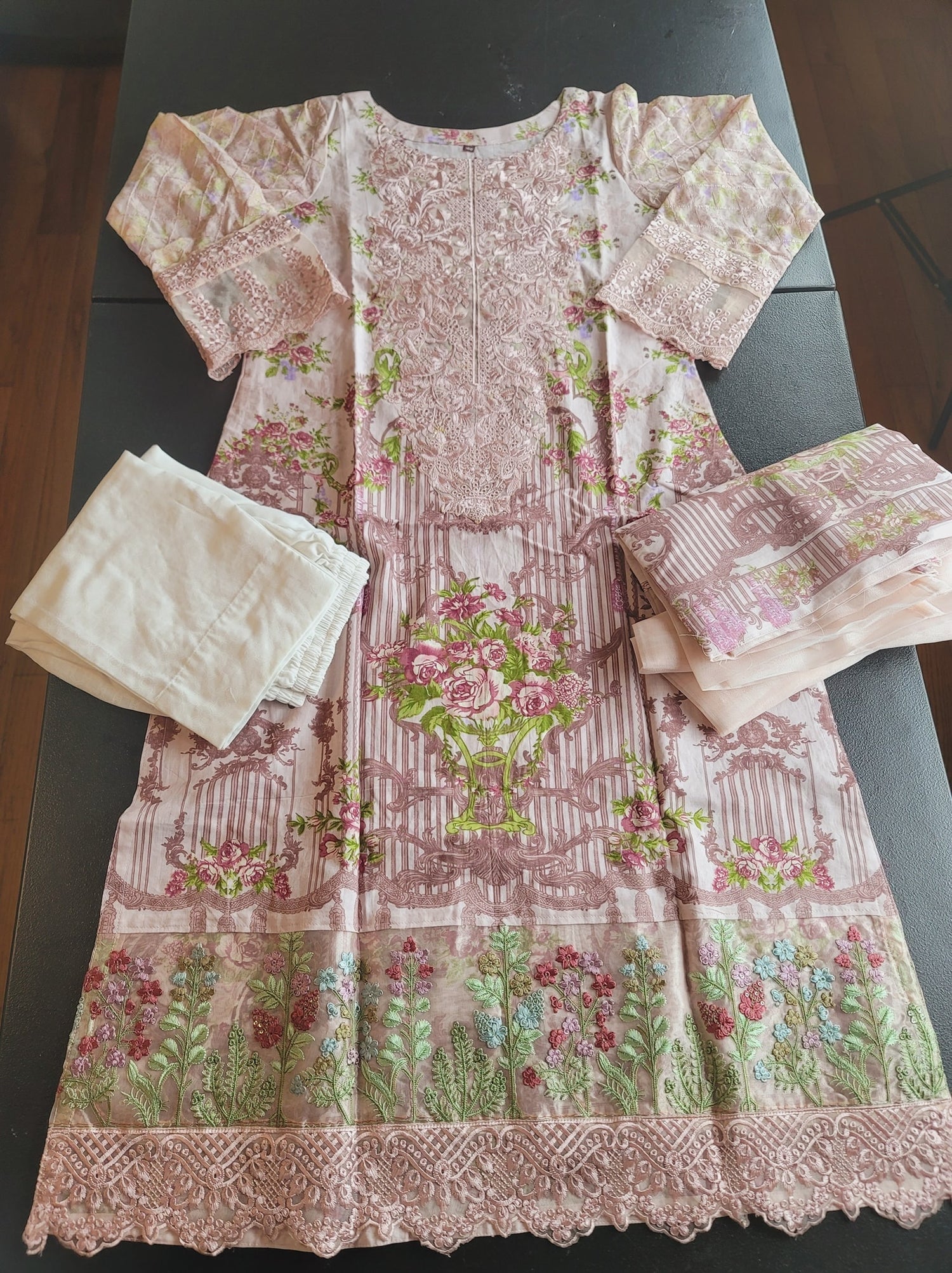 Indian Cotton Stitched Embroidery Suit Ready To Ship